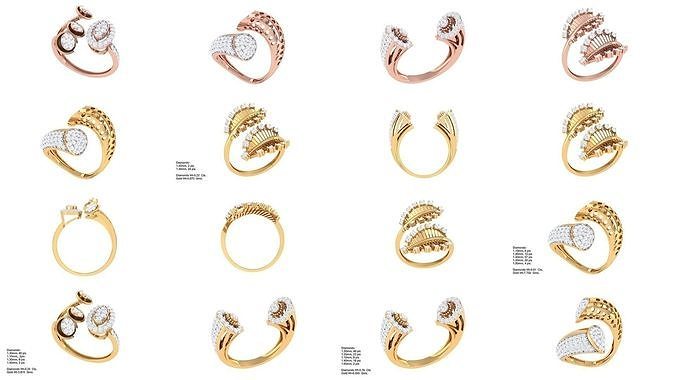 20 Women Open End Ring 3dm STL OBJ FBX Render Details Collection 3D Model Pack 2