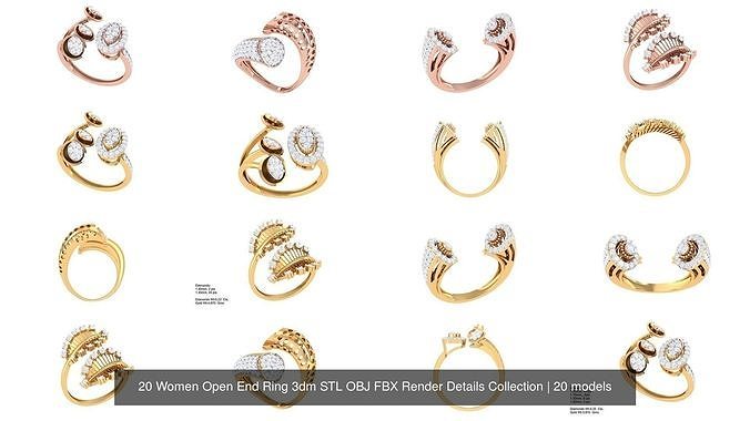 20 Women Open End Ring 3dm STL OBJ FBX Render Details Collection 3D Model Pack 3