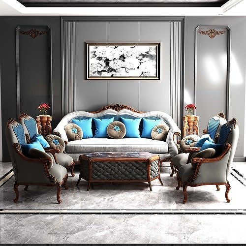 Classic Living Room 1 3D model 2