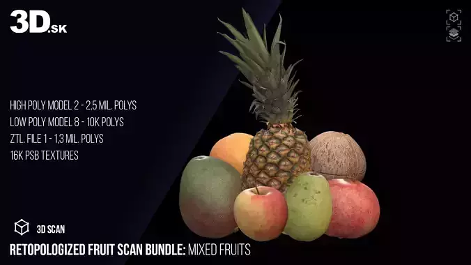 Retopologized Fruit Scan Bundle Mixed Fruit 3D model