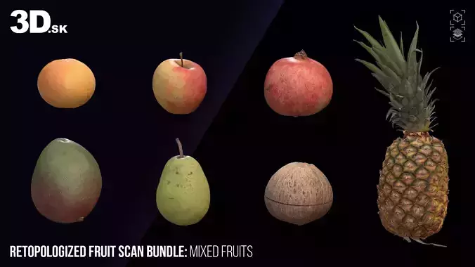 Retopologized Fruit Scan Bundle Mixed Fruit 3D model 2