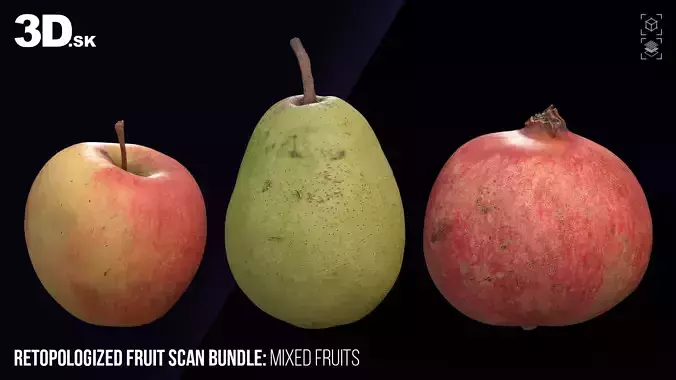 Retopologized Fruit Scan Bundle Mixed Fruit 3D model 3