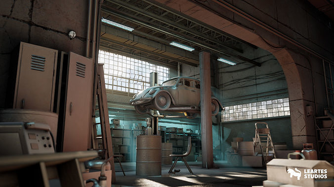 Garage Warehouse  Low-poly 3D model 2