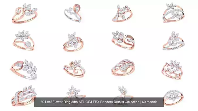 60 Leaf Flower Ring 3dm STL OBJ FBX Renders Details Collection 3D Model Pack