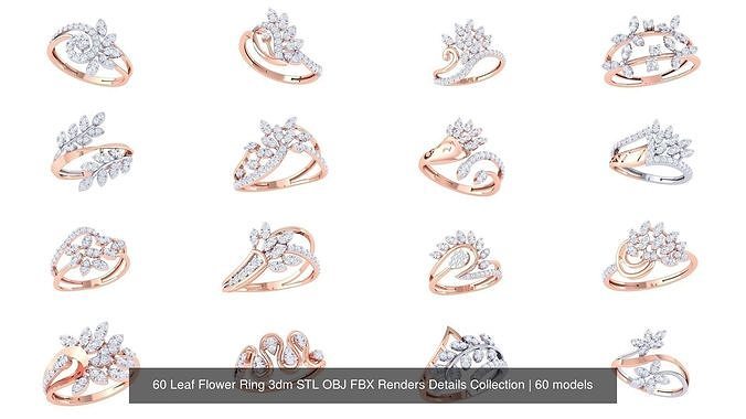 60 Leaf Flower Ring 3dm STL OBJ FBX Renders Details Collection 3D Model Pack 3