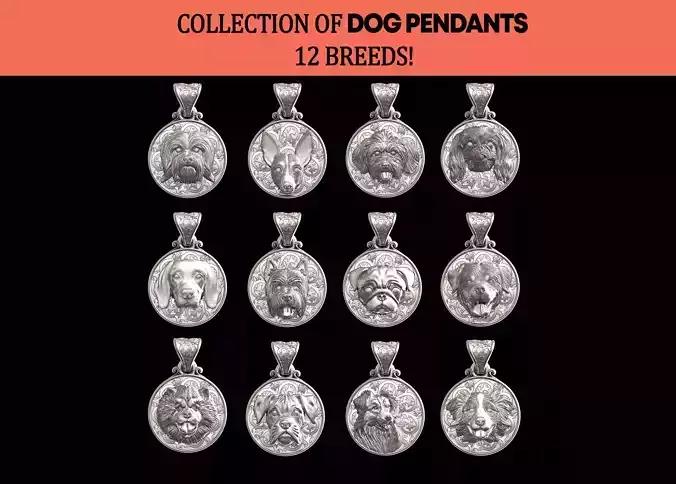 DOG PENDATS COLLECTION BEST FRIEND 12 BREEDS 3D PRINTBLE 3D Model Pack
