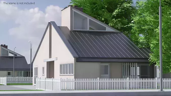 Minimalist House with Brick Chimney Beige Simplified 3D model 2