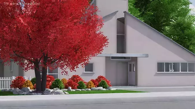 Minimalist House with Brick Chimney Beige Simplified 3D model 3