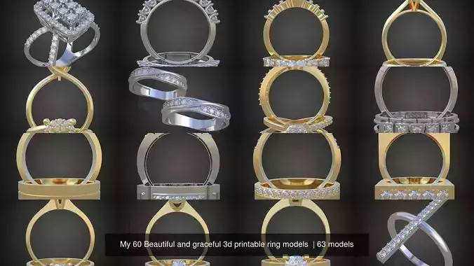 9My 60 Beautiful and graceful 3d printable ring models 3D Model Pack