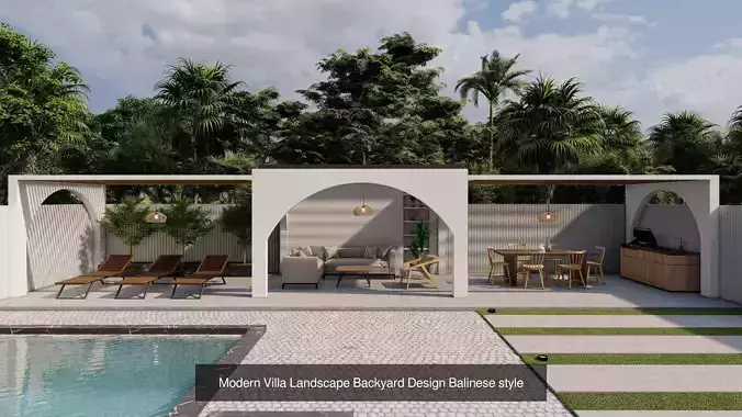 Modern Villa Backyard Collection - 5 Landscape Designs Bundle 3D Model Pack 2