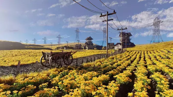 Farm Flower Field Scene 3D model