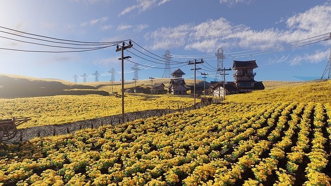 Farm Flower Field Scene 3D model 2