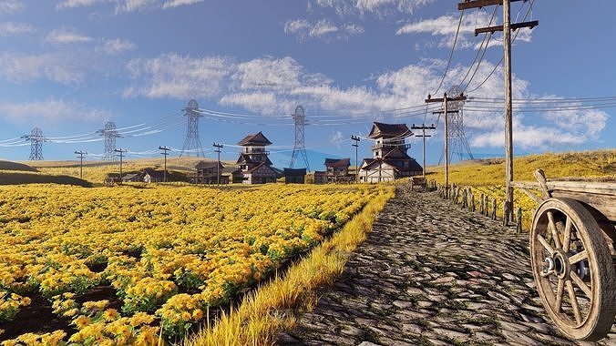 Farm Flower Field Scene 3D model 3