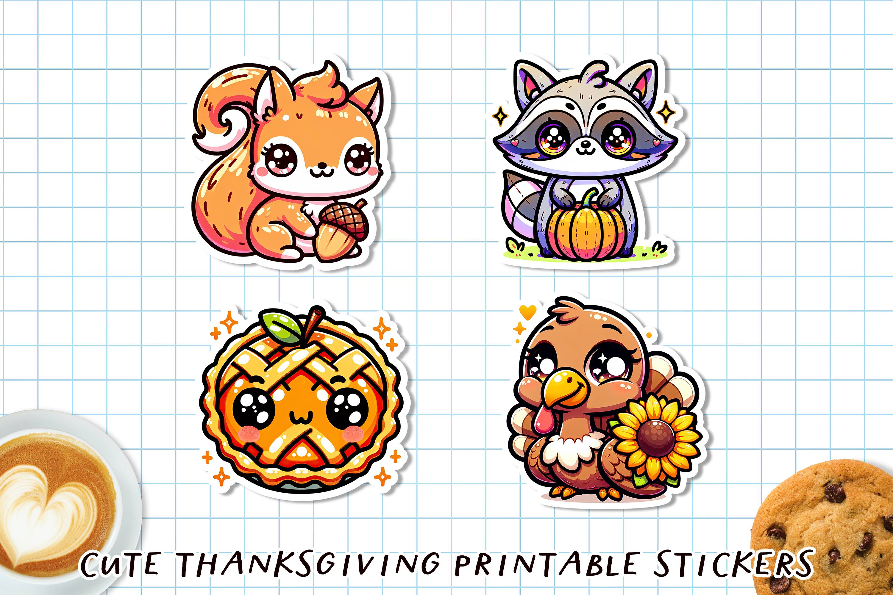 Cute Kawaii Thanksgiving Stickers BUNDLE| Fall Sticker Sheet