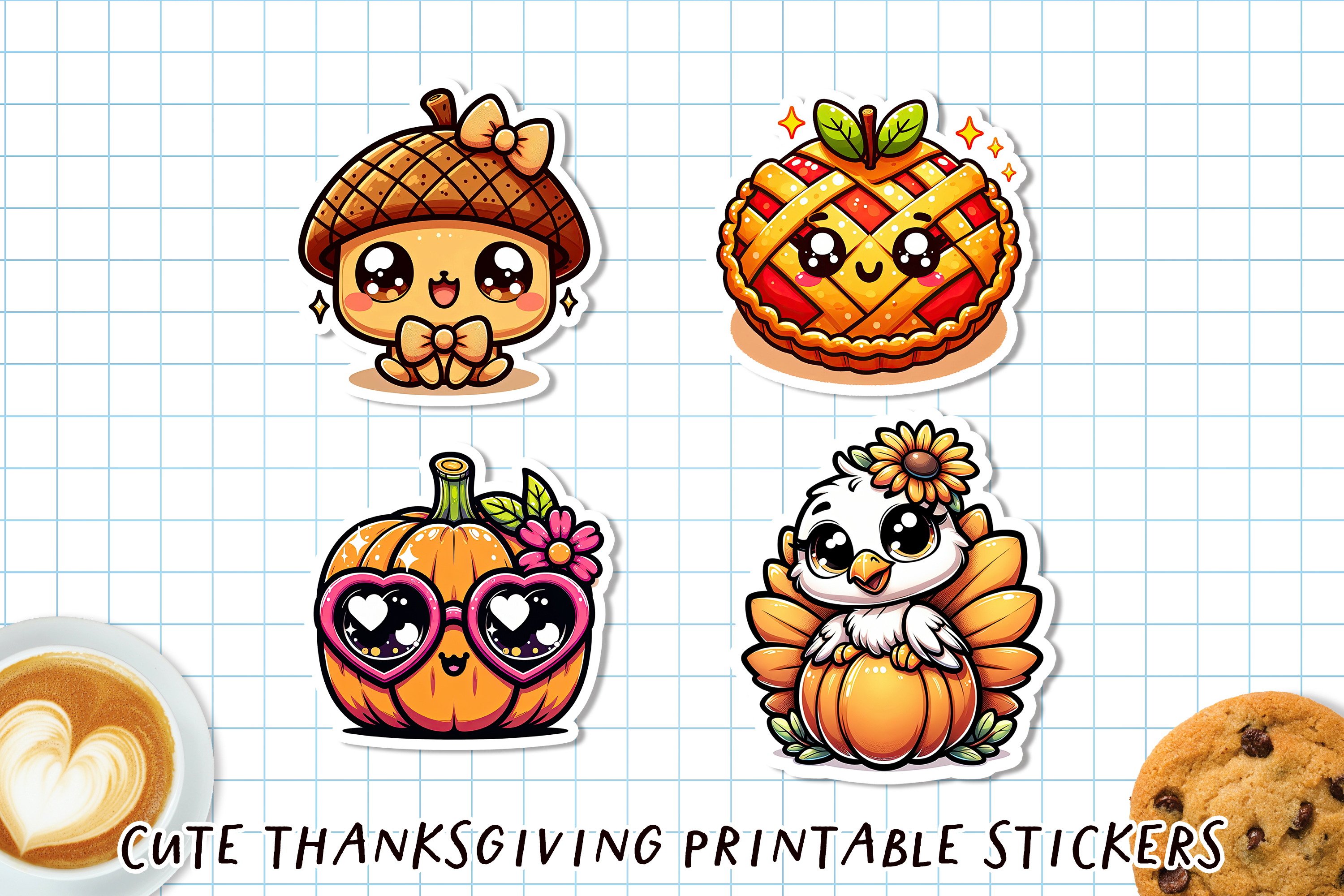 Cute Kawaii Thanksgiving Stickers BUNDLE| Fall Sticker Sheet 2