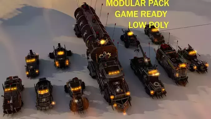 Apocalyptic Car Modular Pack Low-poly 3D model