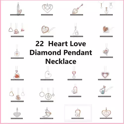 22 Heart Love Diamond Pendant Necklace 3d models renders 3D Model Pack