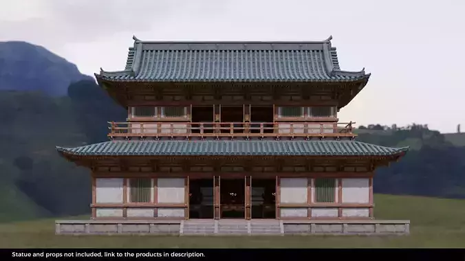 Japanese Modular Temple Low-poly 3D model