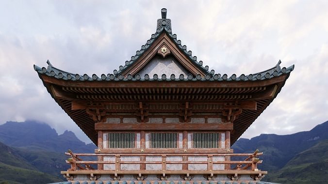 Japanese Modular Temple Low-poly 3D model 2