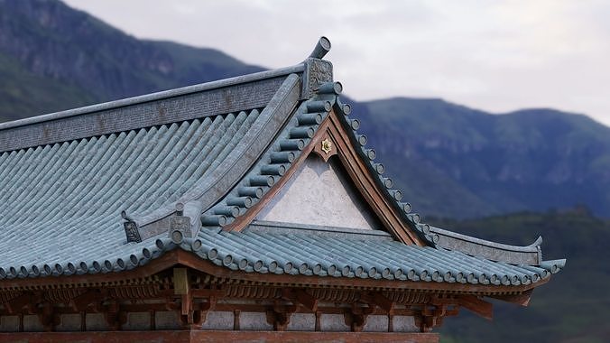 Japanese Modular Temple Low-poly 3D model 3
