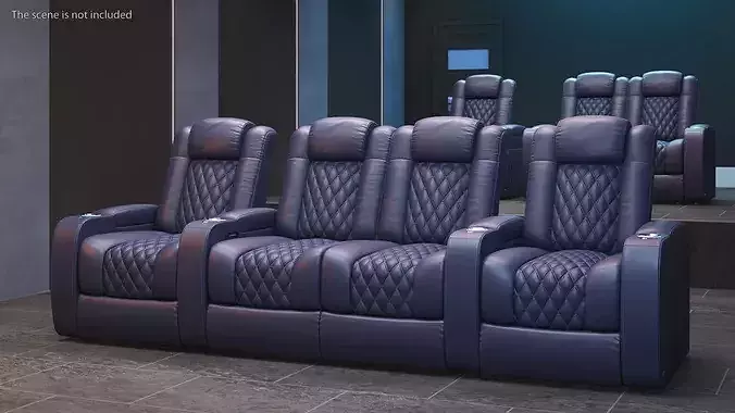 Modular Home Theater Seating Row Blue 3D model 2