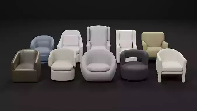 Modern Armchair and Swivel Chair Collection 01 - 10 Variant Pack Low-poly 3D model