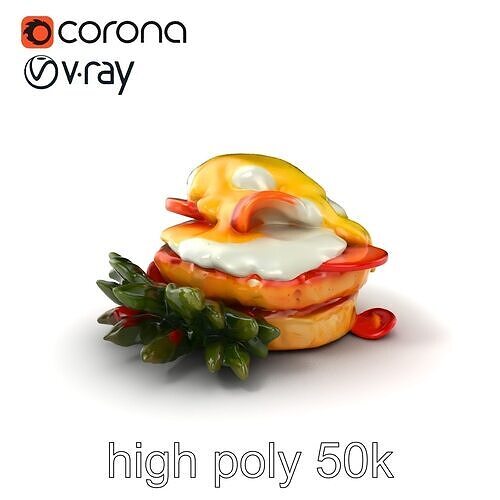 Eggs Benedict Breakfast Dish 3D Model Pack Low-poly 3D model 3