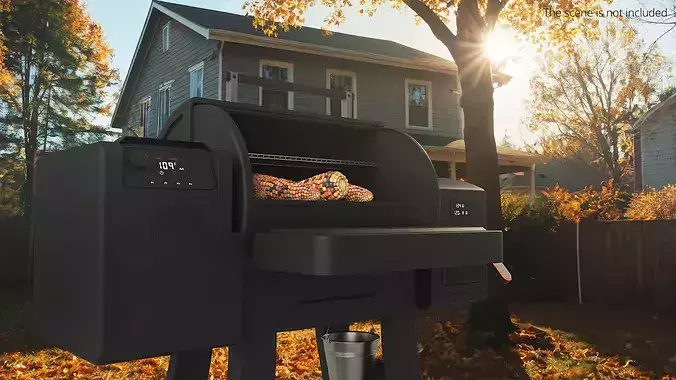 BBQ Smoker Grill with Air Fryer Black 3D model 2