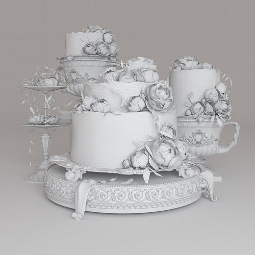 The Wedding cake with peonies 3D model 2