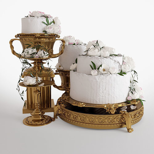 The Wedding cake with peonies 3D model 3