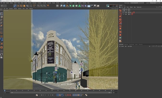 Redshift - C4D Scene files - Old London Pub Exterior 3D model 3