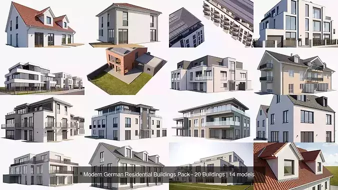Modern German Residential Buildings Pack - 20 Buildings 3