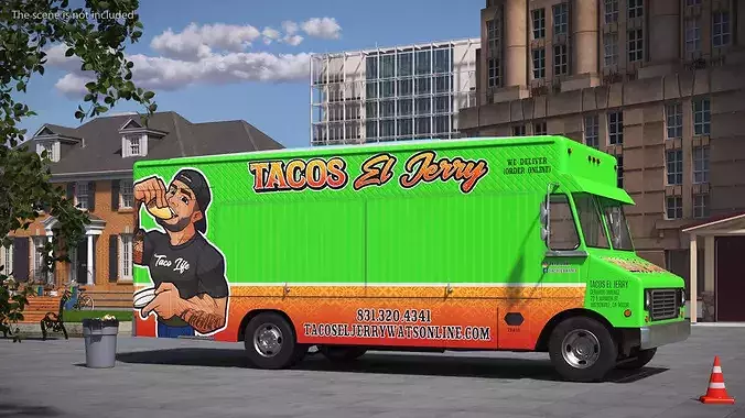 Food Van El Jerry Taco without Interior 3D model 2