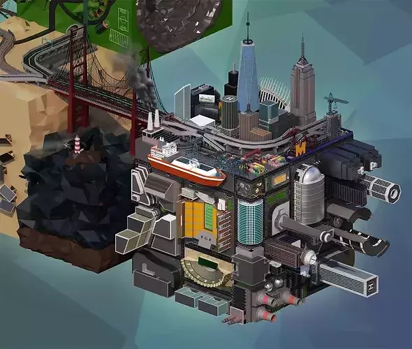 Low Poly Scenes futuristic city 3D model 3