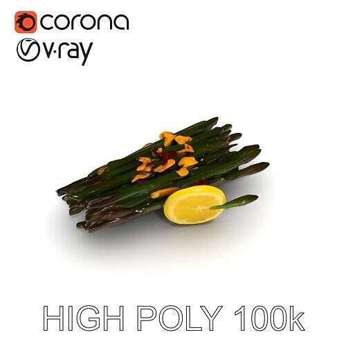 Roasted Asparagus with Lemon Slice Model Pack Low-poly 3D model 2
