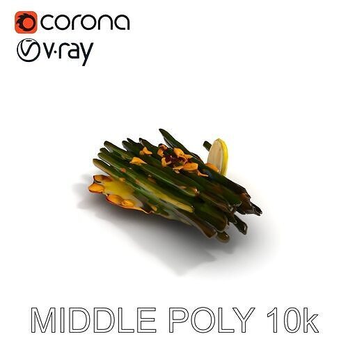 Roasted Asparagus with Lemon Slice Model Pack Low-poly 3D model 3