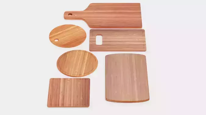 Bamboo Cooking Boards - Cutting and Serving Block Set Low-poly 3D model
