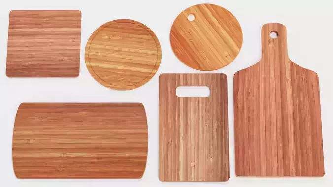 Bamboo Cooking Boards - Cutting and Serving Block Set Low-poly 3D model 2