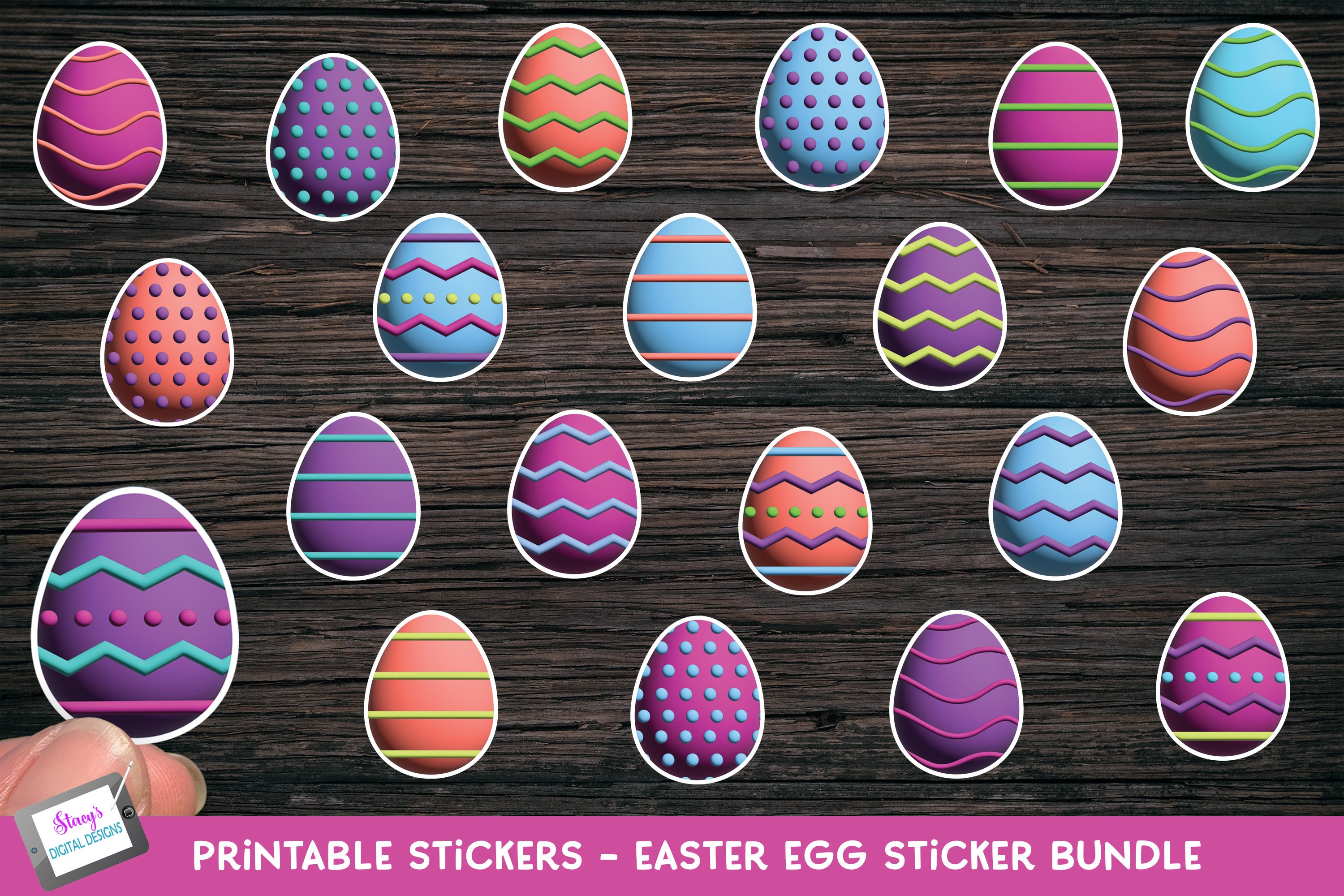 Easter Egg Sticker Bundle - 32 Printable Easter Egg Designs