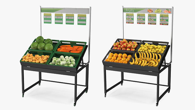 Shop Display with Fruit and Vegetables Collection 3D Model Pack