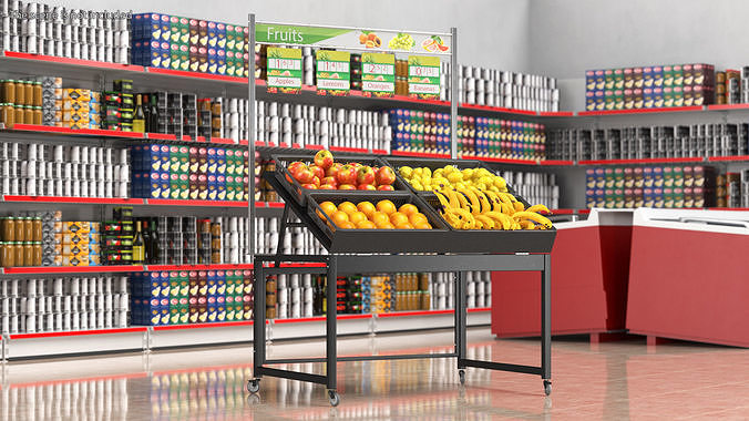 Shop Display with Fruit and Vegetables Collection 3D Model Pack 2