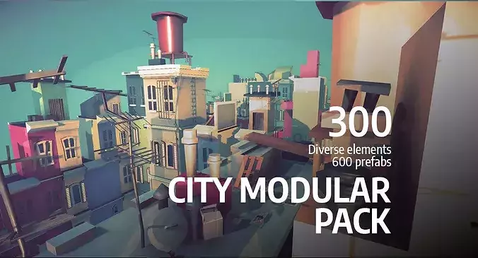 Cartoon Low Poly Modular City Pack Low-poly 3D model 2