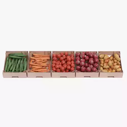 Vegetable in Boxes - Filled Cardboard Produce Crates 3D model