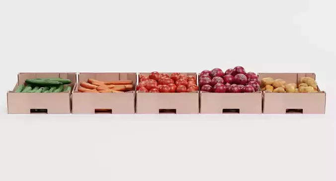Vegetable in Boxes - Filled Cardboard Produce Crates 3D model 3