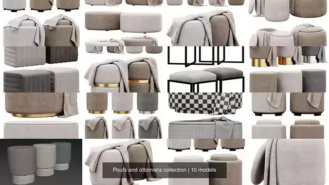 Poufs and ottomans collection 3D Model Pack