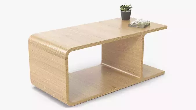 Wooden Minimalist Nightstand with Plant and Mountain Model 3D model