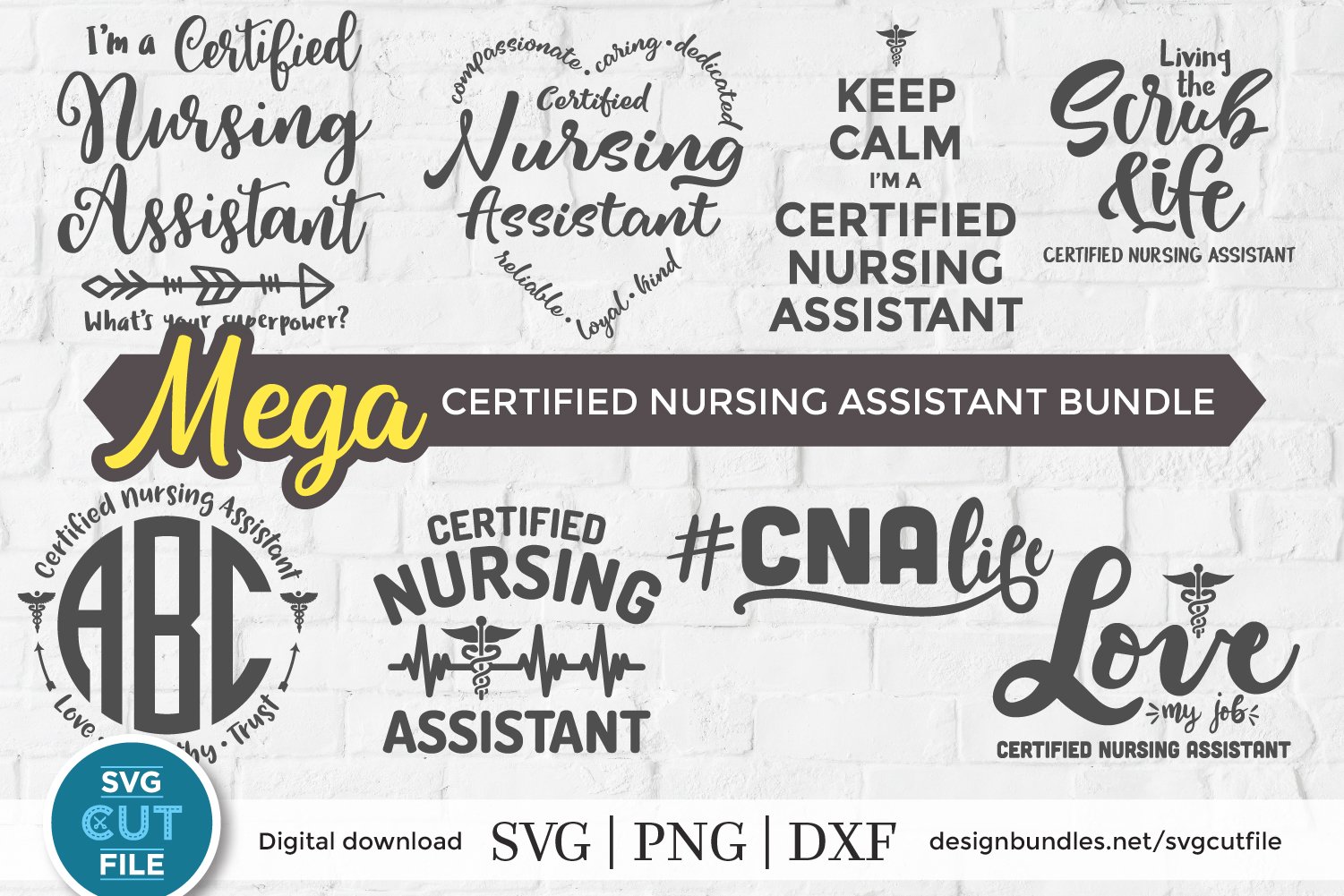 CNA bundle svg - 8 certified nursing assistant svg files