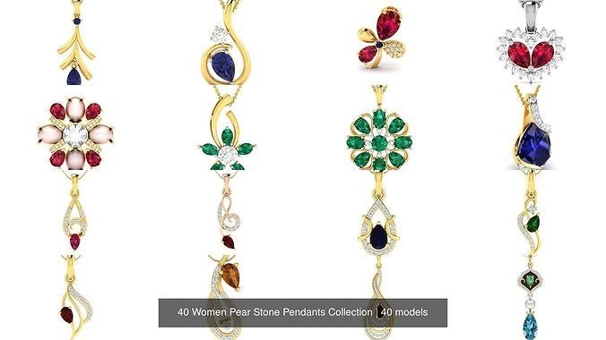 40 Women Pear Stone Pendants Collection 3D Model Pack 3