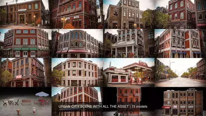 URBAN CITY SCENE WITH ALL THE ASSET 3D Model Pack