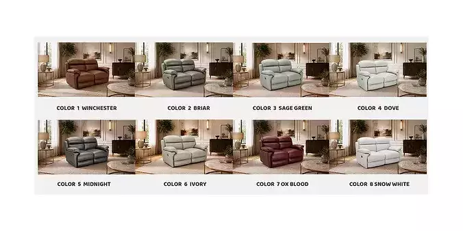 Two Seater Luxury Leather Recliner Sofa 8 Color Variants Low-poly 3D model